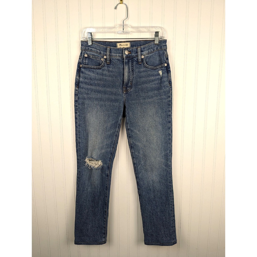 Madewell Mid-Rise Perfect Vintage Jean 25 Medium Wash Distressed Straight Leg